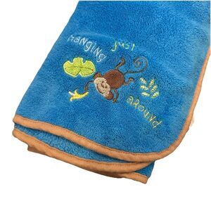 HTF Regent‎ Baby Monkey Just Hanging Around Blue Blanket 2013 Embroidered Brown